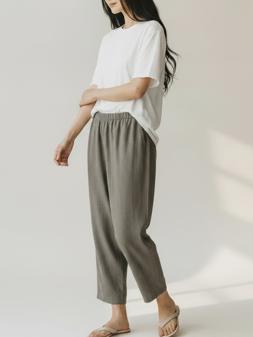 Eileen Fisher Silk Linen Blend Tapered Cropped Pant | Size Petite M